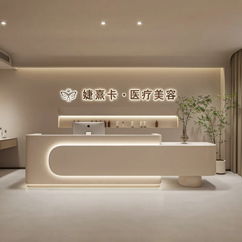 Modern Beauty Salon Reception Desk Nordic Cream Style Clothing Store Medical Beauty Clinic Cashier Counter Office Furniture FYRD