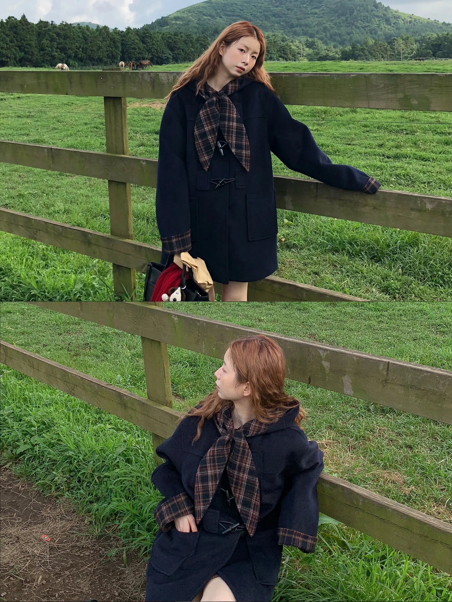 

Красное пальто знаменитостей, женская новинка 2025, осенне-зимняя шерстяная шапка с роговыми пуговицами, хлопковая шерстяная верхняя одежда средней длины