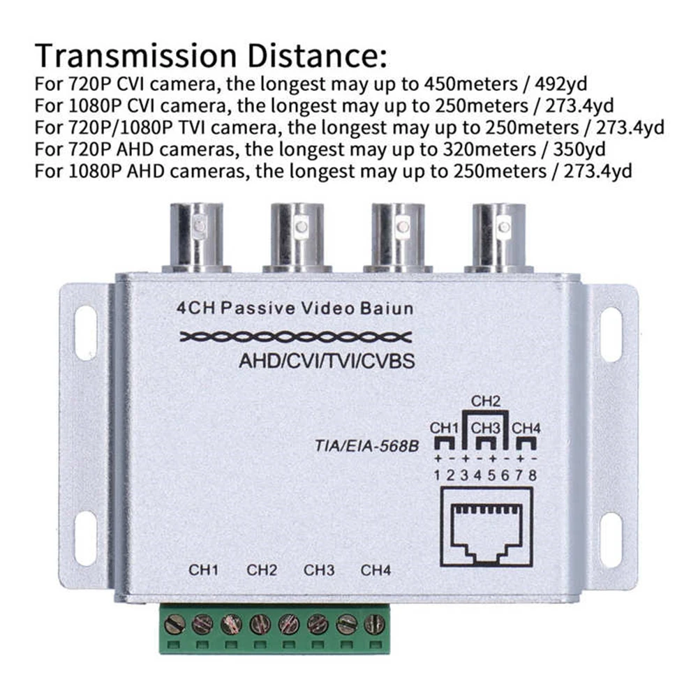 4CH HD CVI/TVI/AHD Passive Transceiver 4Channels Video Balun Adapter Transmitter BNC to UTP Cat5/5e/6 Cable 720P 1080P