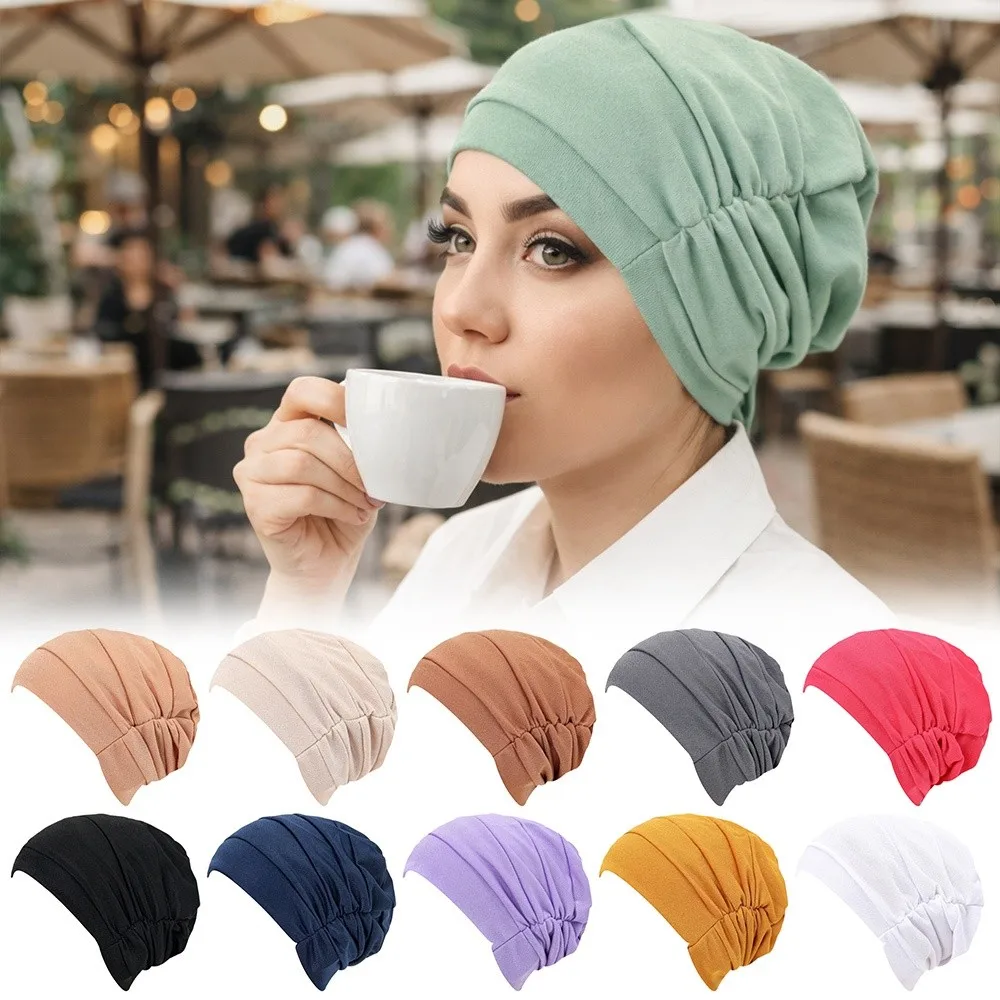 Comfortable Vintage Hijab Caps Elastic Soft Polyester Islamic Headband Breathable Wrap Style Twist Knot Turban Hat Hair Loss