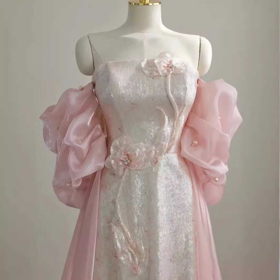 Robe de soirée de forme trapèze, tenue de soirée de mariage, vintage, perles, paillettes, fleurs, princesse, luxueuse