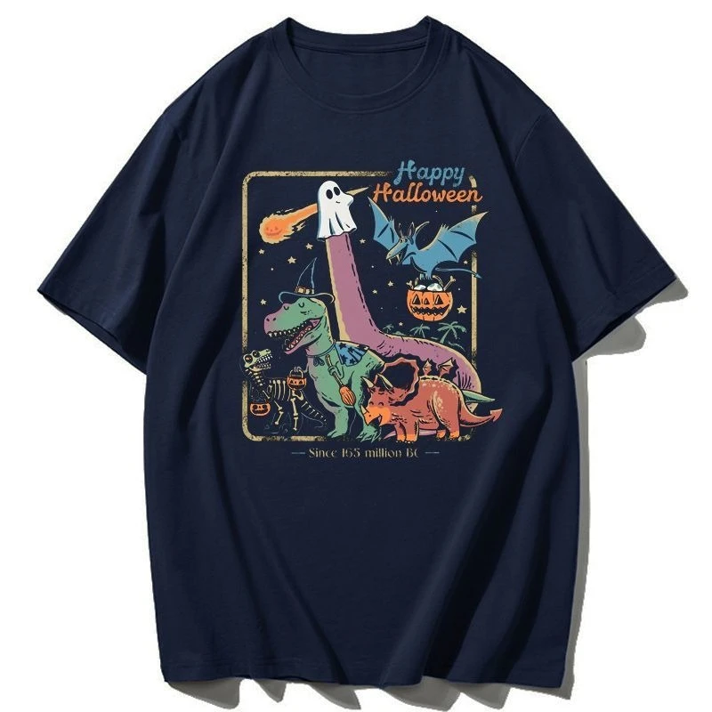 2026 جديد ديناصور متعة الأمريكية حفلة سعيدة مطبوعة حجم كبير الرجال والنساء القطن قصير الأكمام فضفاضة طاقم الرقبة تي شيرت #2