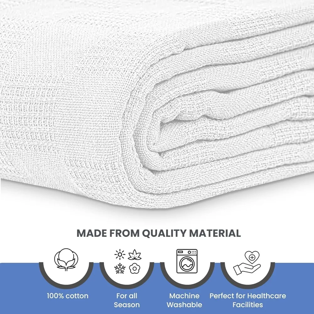 White Snag Free Hospital Thermal Blanket 66x90 Inch Cotton Soft Breathable Twin 4 Pack