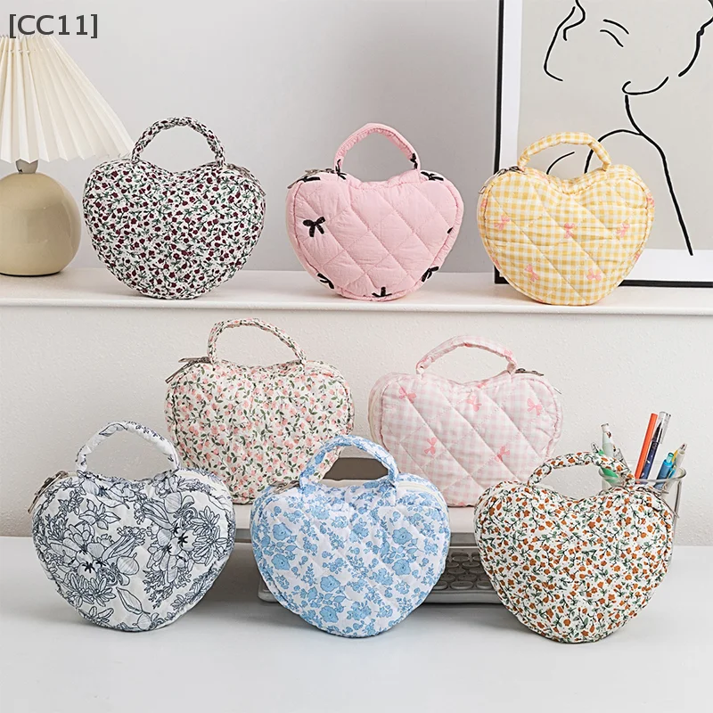 

Korean Trendy Floral Handbag Cosmetic Bag Portable Heart Makeup Storage Bag Travel Small Toiletry Bags For Women Gifts