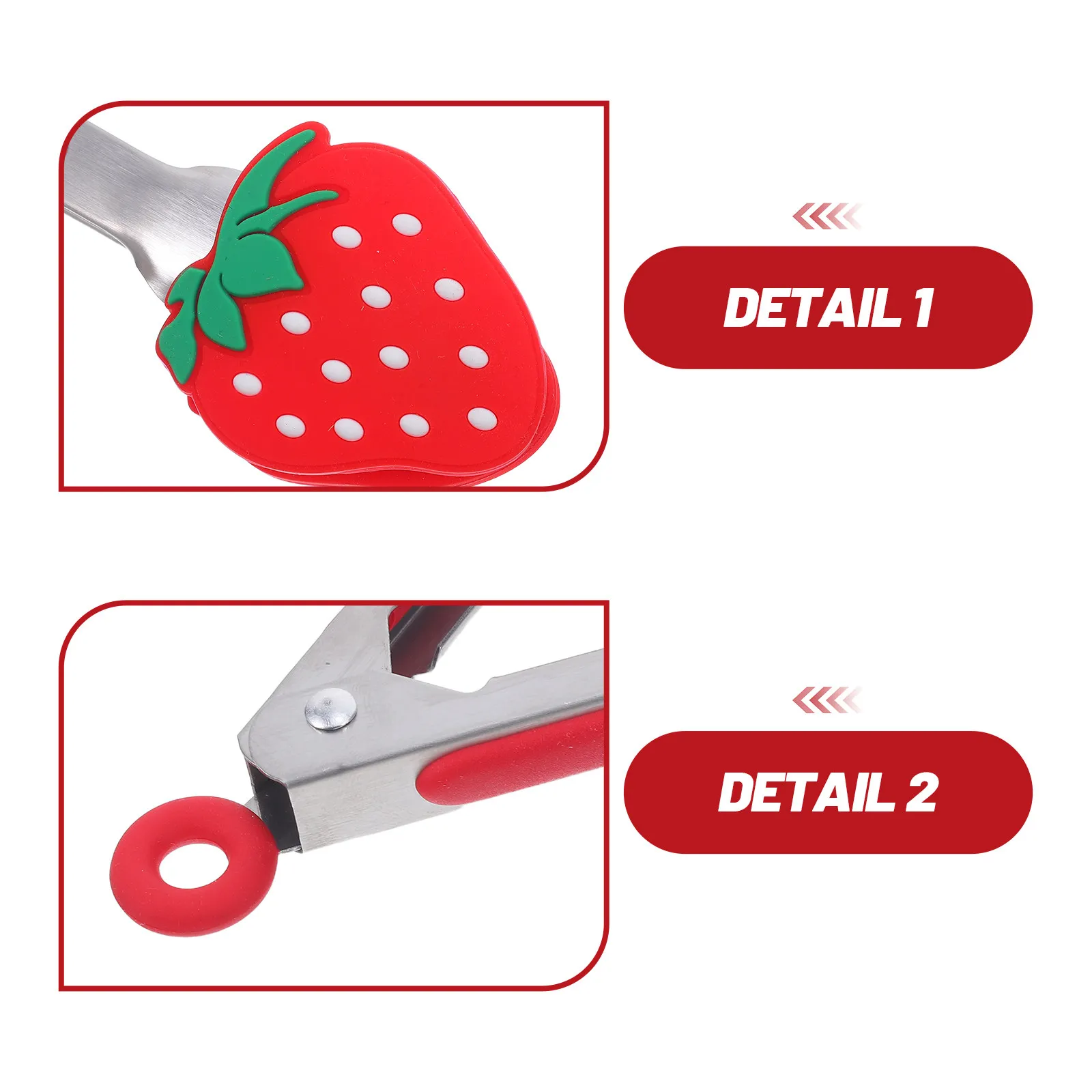 Stainless Steel Food Tongs Cute Strawberry Silicone Tip Heat Resistant Locking Nonstick Kitchen Bbq Grilling Cooking