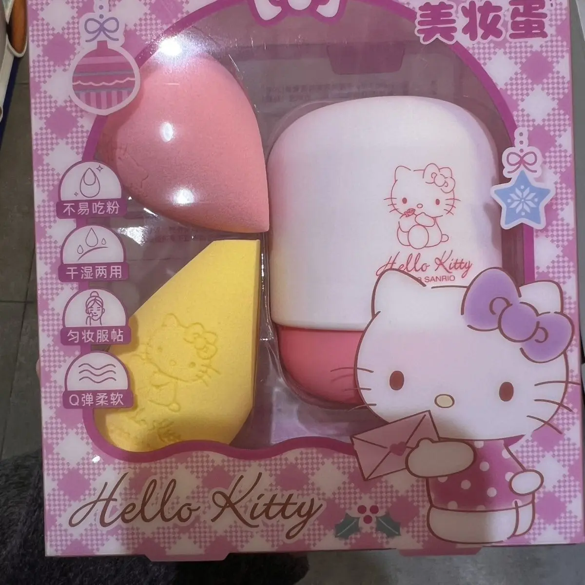 Hello Kitty Beauty Sponge Kawaii 2 Sets Student Anime Cartoon Girl Cosmetic Convenient Travel Life Daily Gift Send Storage Box