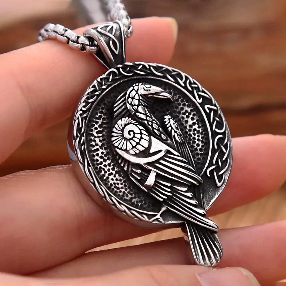 Vintage Raven Viking Nordic Necklace Stainless Steel Celtic Knot Pendant For Men Animal Amulet Jewelry Gifts Dropshipping