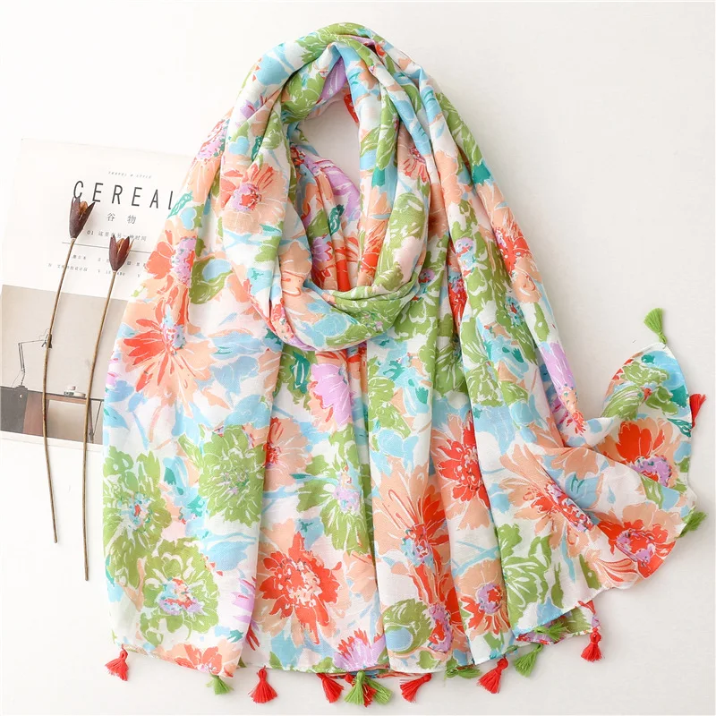 

2023 New Spring Women Scarf Fashion Lovely Floral Print Viscose Shawl Scarves Voile Wrap Headband Bufandas Muslim Hijab Sjaal