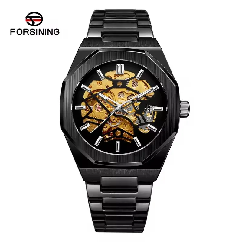 FORSINING 344D Fashion Classic Skeleton Automatic Mechanical Men's Watch Leisure Luxury Brand Steel Belt Business Men's Watches