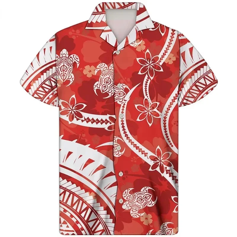 Tropical Ethnic Style Tribal Floral Print Men's Loose and Slimming Collared Thin Shirt