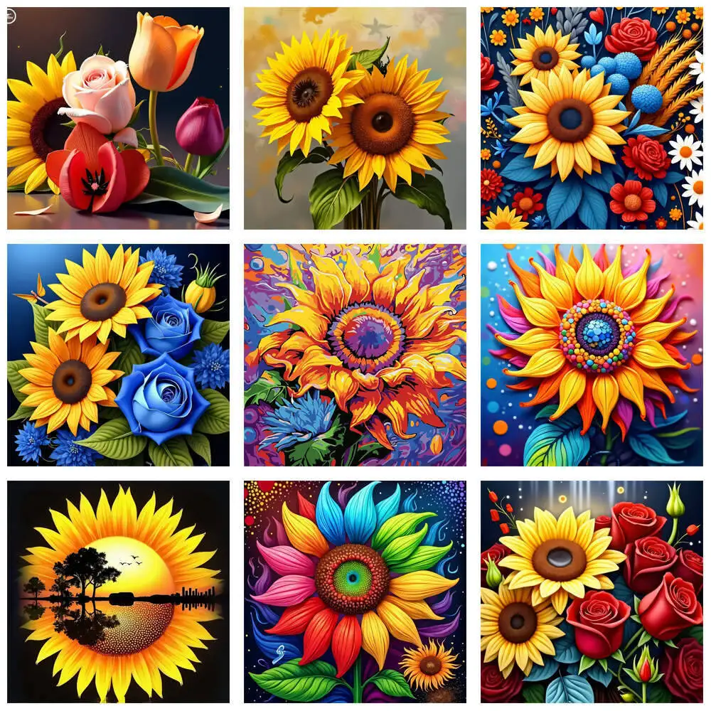 HUACAN Diamond Painting 5d Sunflower Cross Stitch Home Decor Rhinestones Embroidery Sale Floral Rose Full Square Round Drill