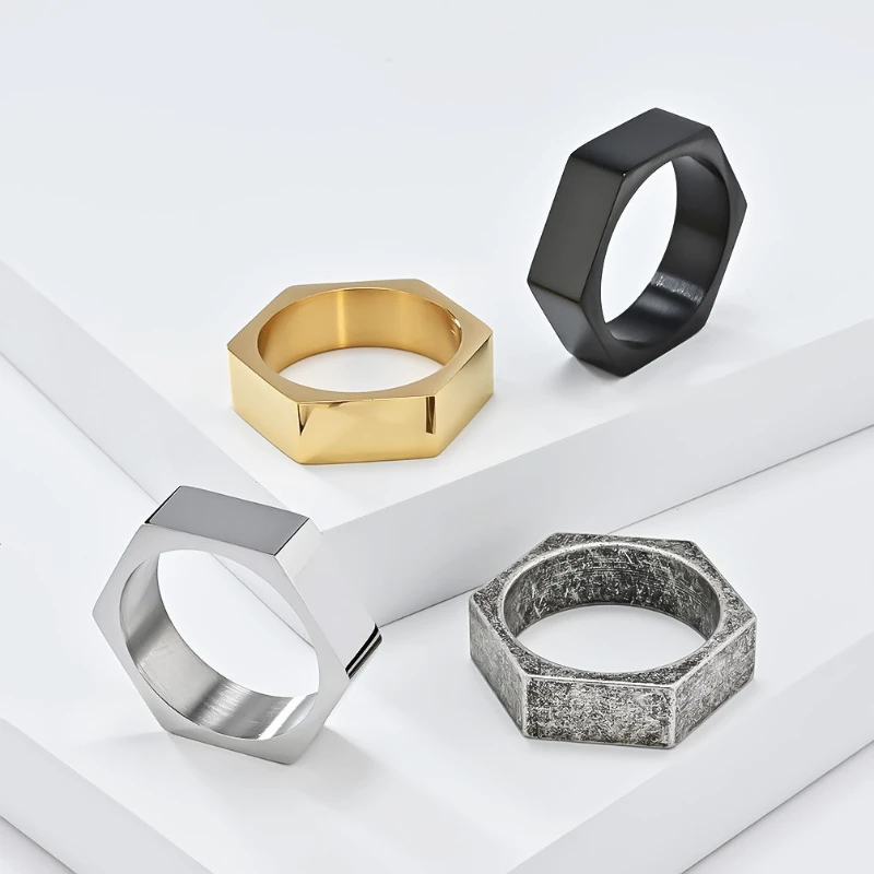Hexahedral Smooth Surface Rings Made Titanium Steel Cool Neutral Style Men's Fashion Personalized Ring Charming Jewelry