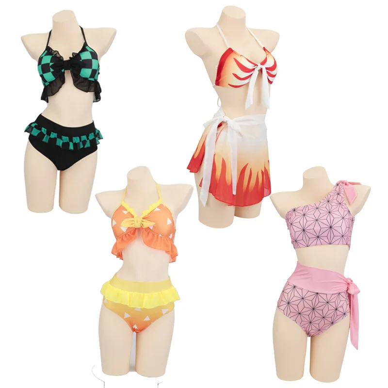 

Womens Anime Kamado Nezuko Swimsuit Bikini Summer Bathing Suit Cosplay Costume Two Piece Swimwear for Halloween