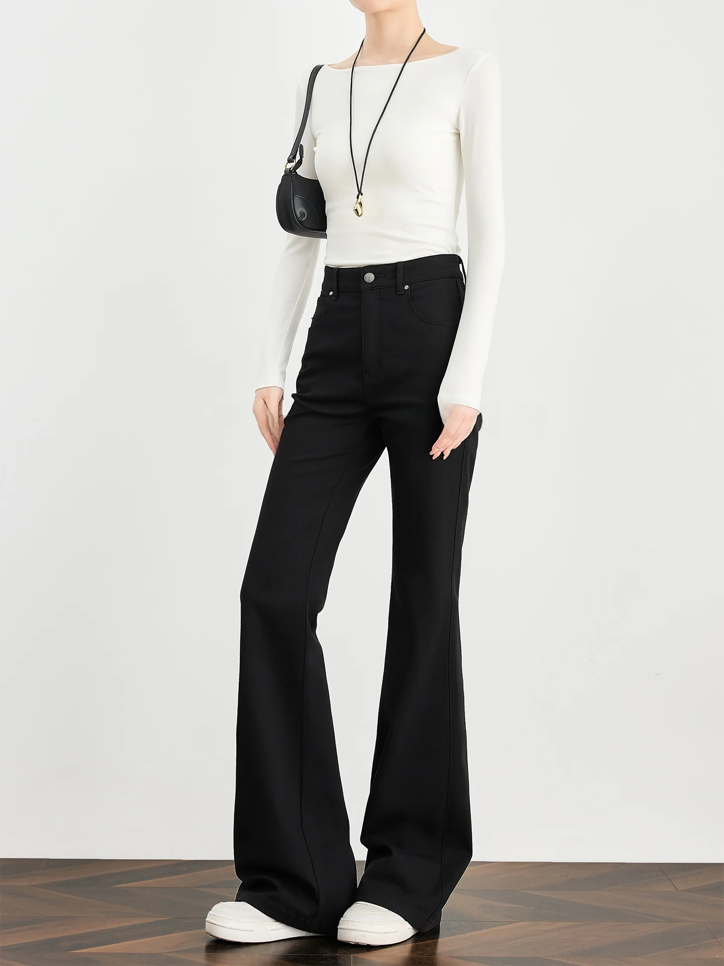 

High Waist Flared Jeans Women's Slim Fit Long Black Denim Pants High Model Proportion Faesslin Korean Style Daily Commute