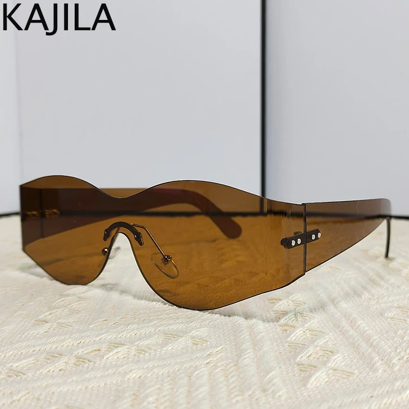 Y2K-gafas de sol Punk sin montura para hombre y mujer, lentes de sol de una pieza, marca de lujo, Steampunk, Vintage, 2024