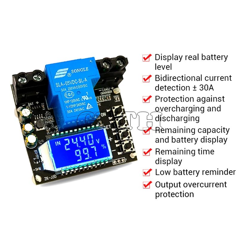 6-60VDC 30A Bidirectional Current Coulomb Meter Power Capacity Display Lithium Battery Test Overcharge Overdischarge Protection