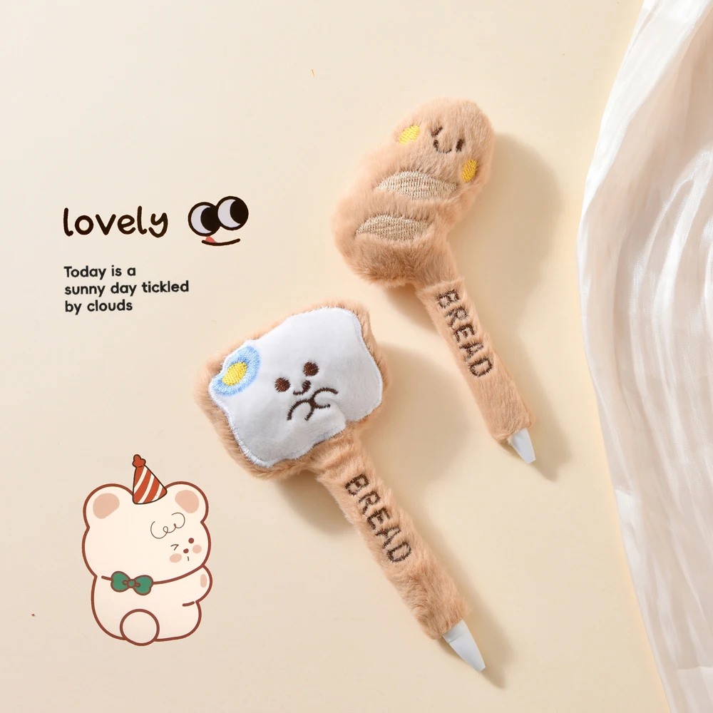 Creative Cheese Bread Design​ Plush Gel Pens 0.5mm Black Quick-drying Click Pen for School Office Writing & Signature Stationery