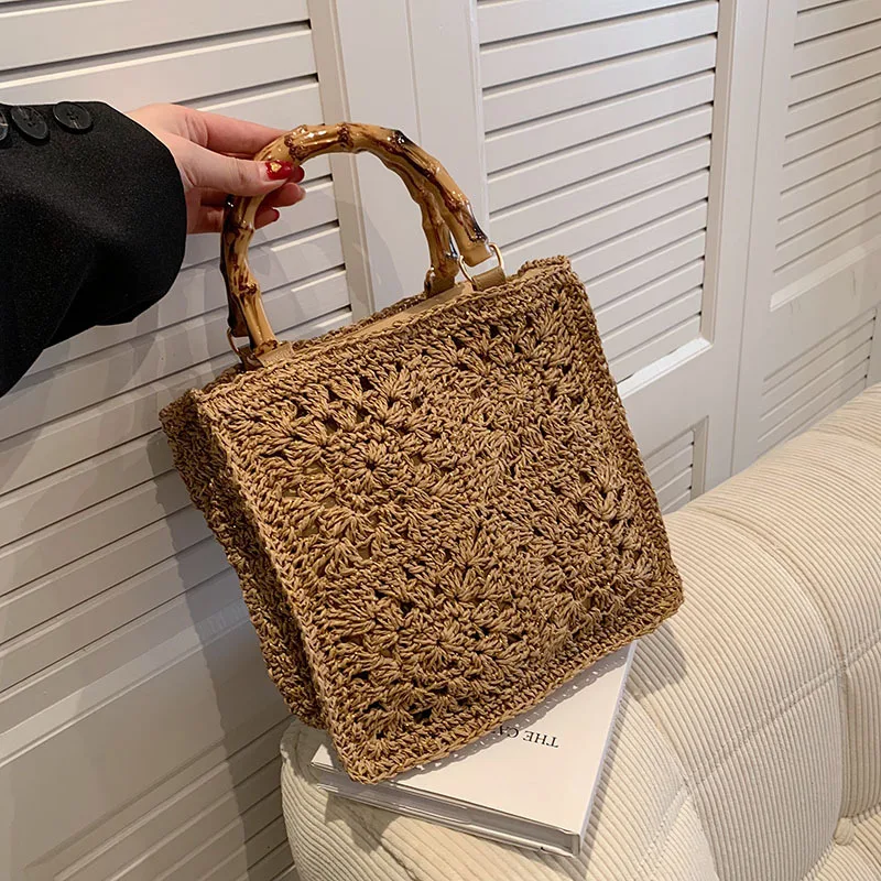 Ladies Straw Woven Handbag Women Summer Holiday Beach Commute Casual Tote Bags Fashion Retro Large Capacity Shoulder Bags 2024