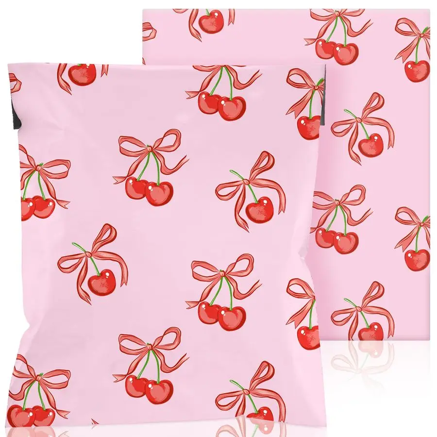

Пакеты для отправки почтой Pink Cherry Bow Poly Mailer 10x13 дюймов, дизайнерские, усиленные, водонепроницаемые, самоклеящиеся, для крупногабаритных отправлений.