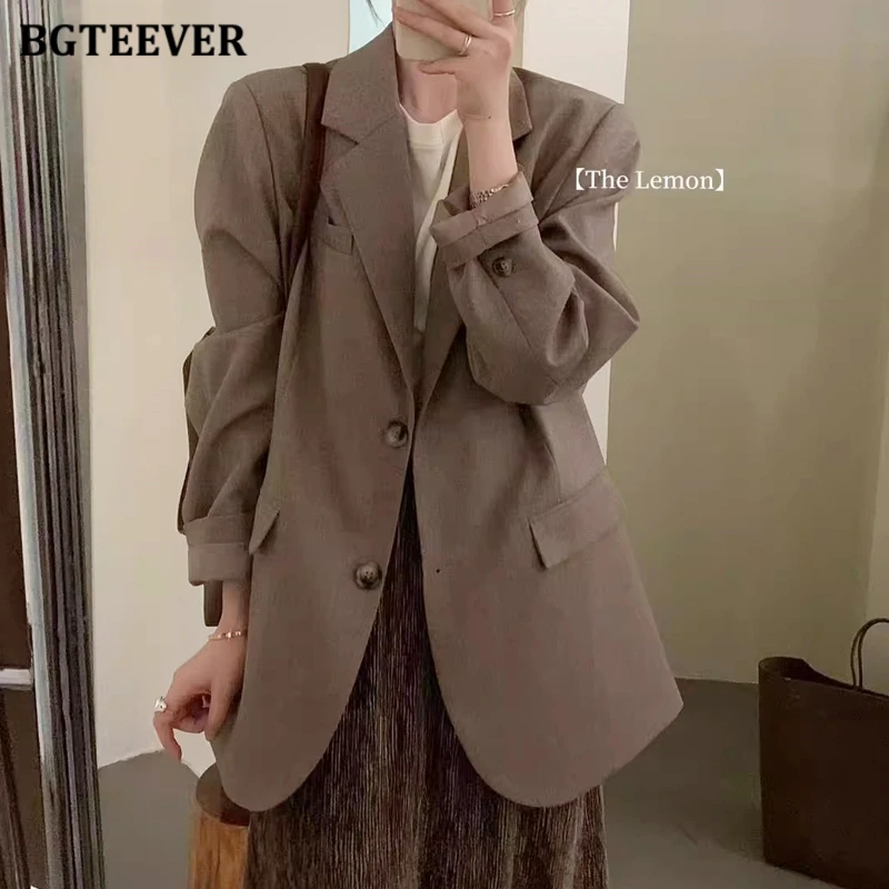 

BGTEEVER Stylish Long Sleeve Women Blazer Spring Elegant Loose Notched Collar Ladies Suit Jackets Spring Outwear