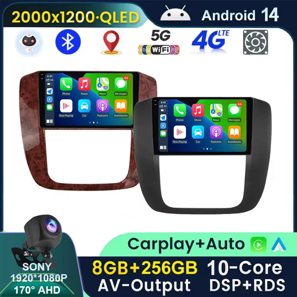 10 Core  2 Din Android 14 Auto Carplay For GMC Yukon Chevrolet Tahoe Suburban 2007-2012 Car Radio Multimedia Stereo GPS NO Dvd