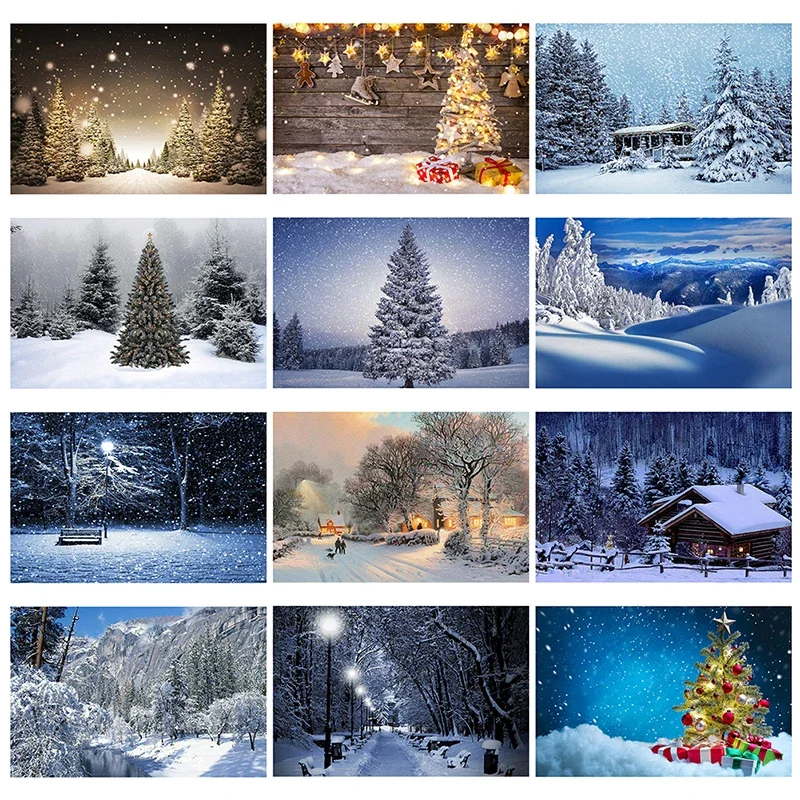 5x3ft/7x5ft Christmas Snow Scene Theme Vinyl Photography Background Cloth Photo Poster Print Studio Props Home Party Wall Decor