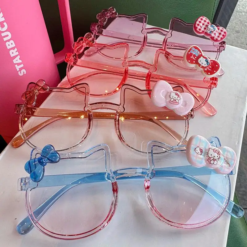 

Cute Hello Kitty Sunglasses Bow Color KT Cat Personality Sunglasses Girl Photo Decorative Glasses