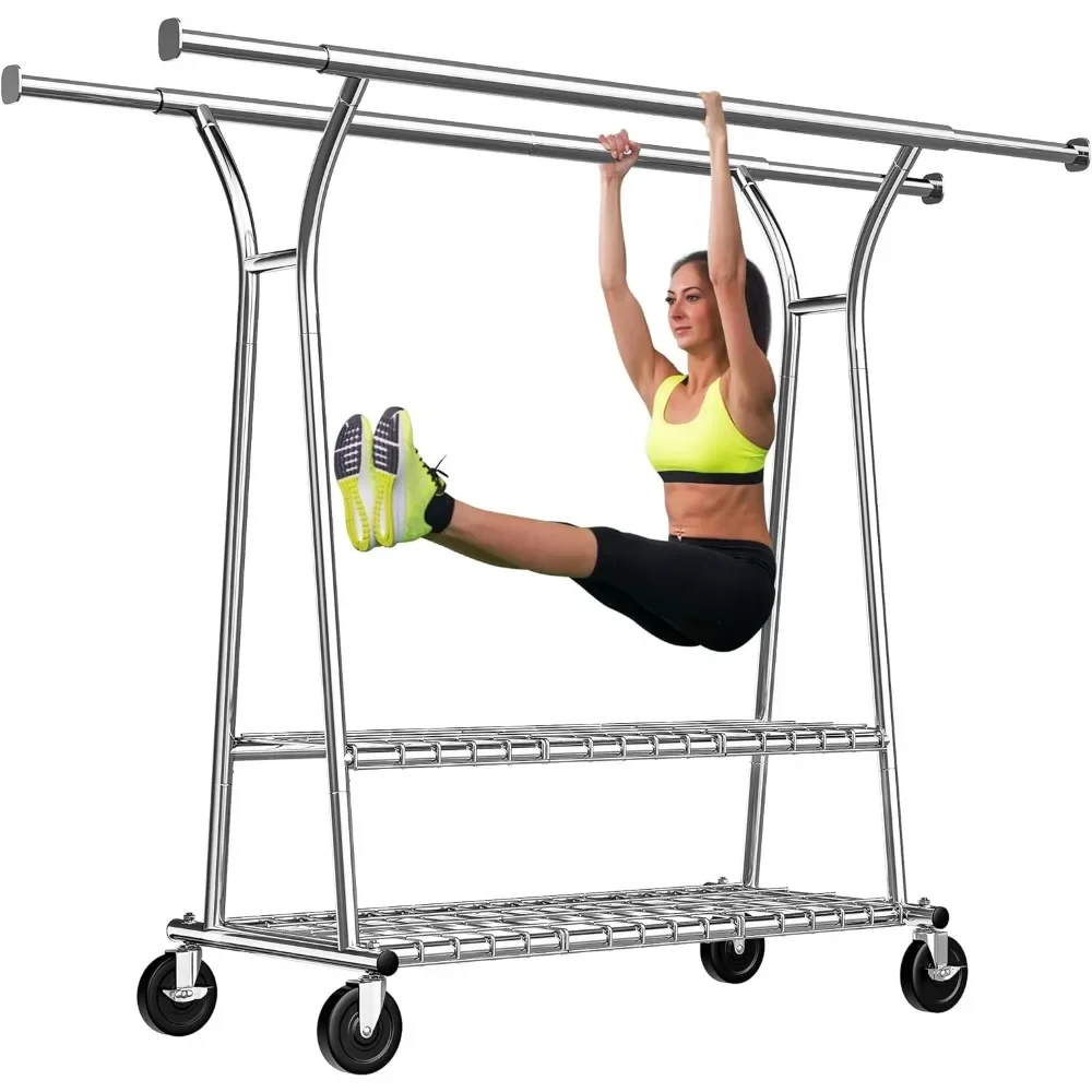 

Clothes Rack Heavy Duty Loads 650LBS, Clothing Racks for Hanging Clothes, Rolling Clothing Rack With Shelves