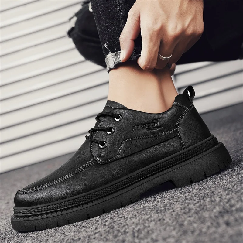 Handmade Genuine Leather Shoes Autumn Winter Vintage Style Casual Men Shoes Lace-Up Ankle Hiking Shoes Shoes for Men  Men Boots