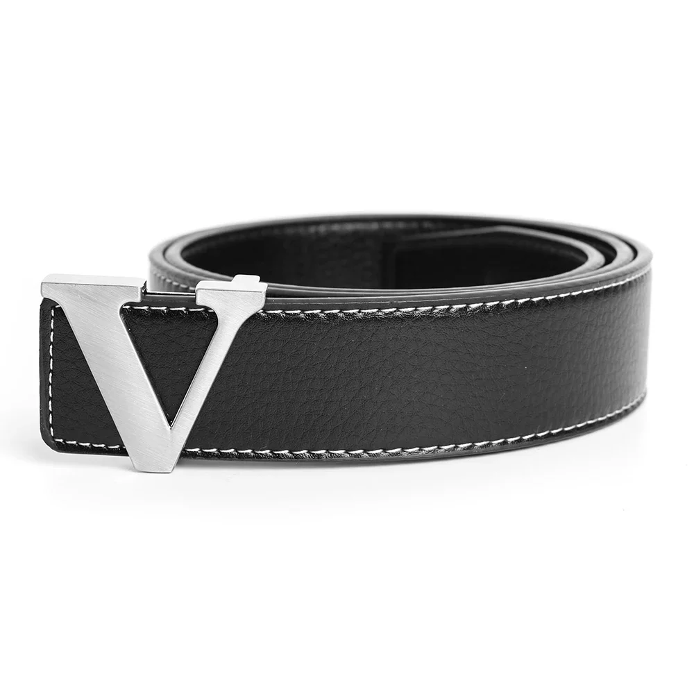 2024 Business Luxury Designer Brand V Buckle Belt Men High Quality Women Genuine Real Leather Dress Strap for Jeans Waistband