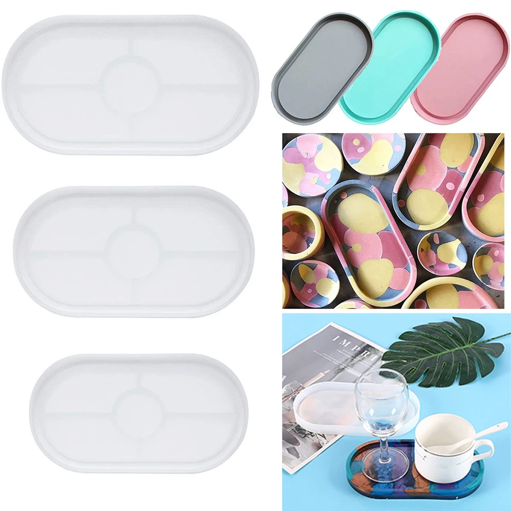 DIY Silicone Tray Mold Coaster Epoxy Resin Silicone Molds Polygon Oval Desktop Storage Tray Cup Mat Mold Handmade Craft Mould