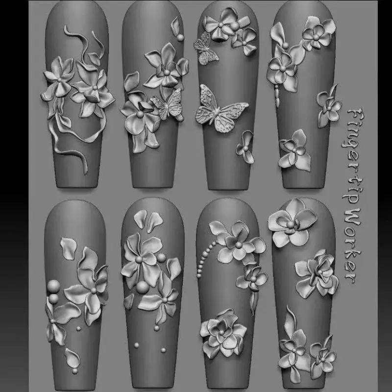 DIY Nail Art Decor Stamping Plates Manicure Tools 3D Silicone Nail Mold Flower Bow Butterfly Nails Templates Transparent Mold