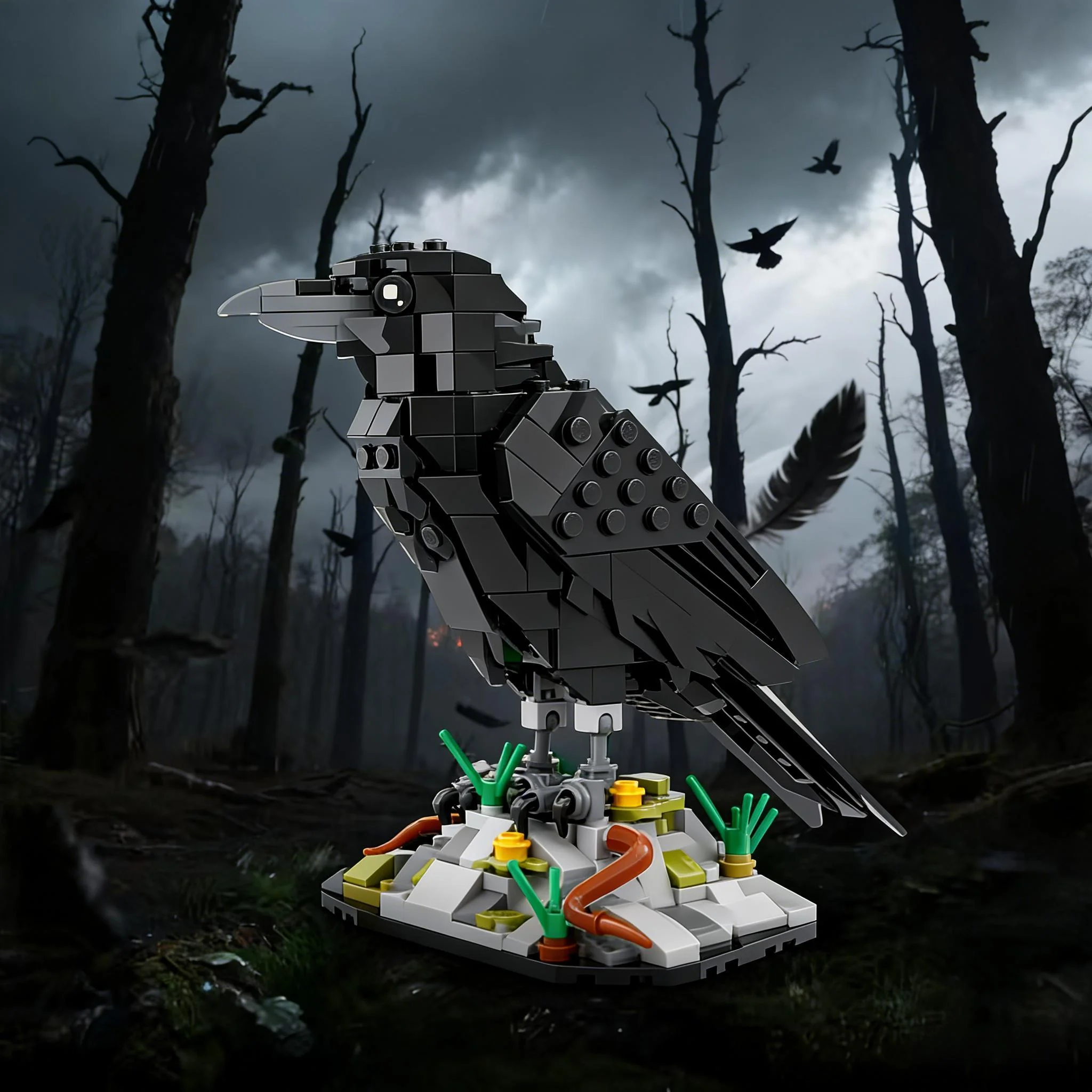 

Creative Animal Crow Building Blocks Moldel Crow Bird Bricks with Base Decorative Ornaments Assembly Toys Kids Birthday DIY Gift