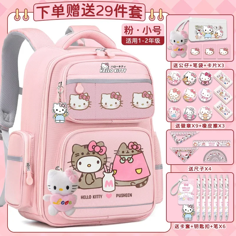 Sanurgente-Cartable d'étudiant Hello Kitty, sac à dos de grande capacité, coussin de dessin animé mignon, décontracté et léger, initié, nouveau