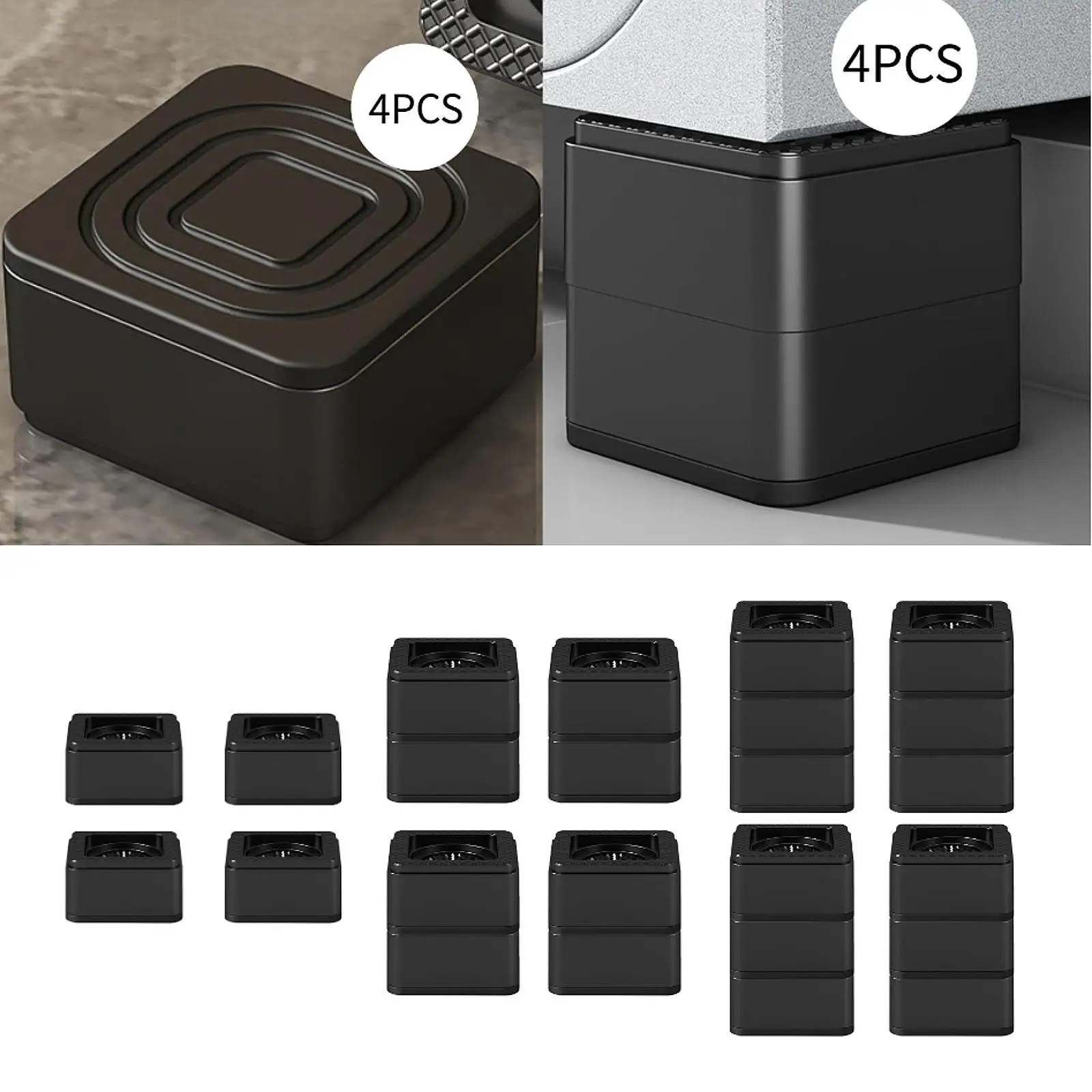 

4Pcs Anti Vibration Pads Non Slip Leg Risers Prevents Scratches Bed Furniture Risers for Washer Dryer Chair Bed Table Furniture
