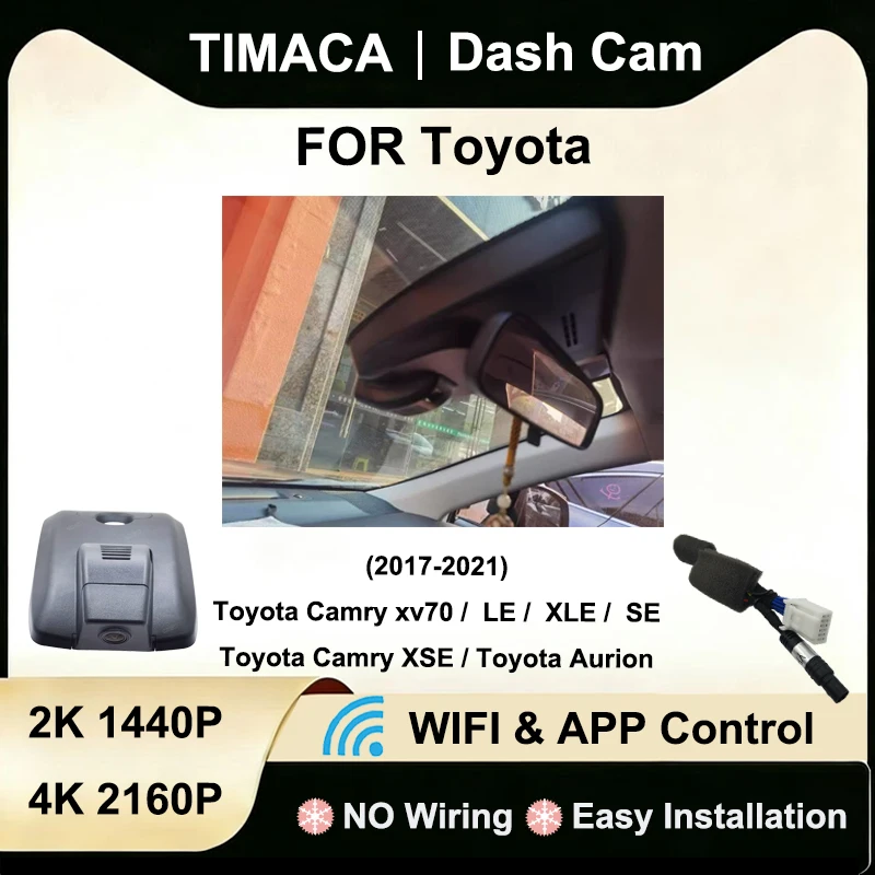 

Видеорегистратор 2K 4K с Wi-Fi для Toyota Camry XV70 V70 70, Toyota Camry SE XSE LE XLE, Toyota Aurion, Plug and Play