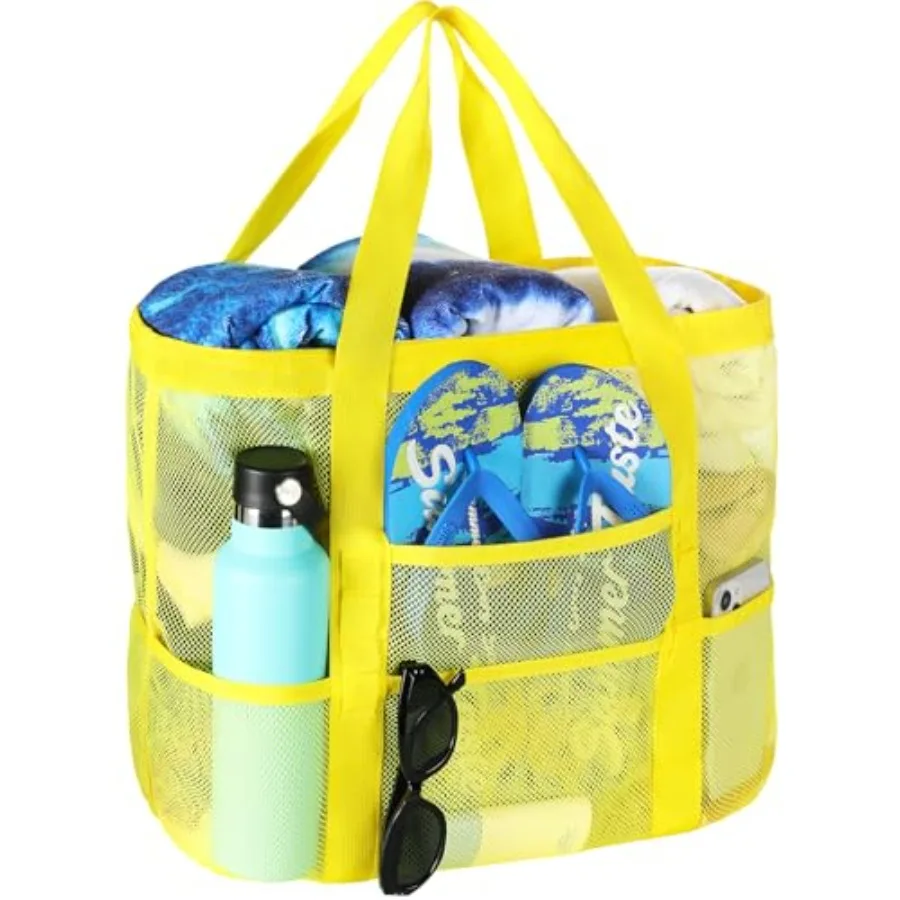 

Mesh Beach Bag - Large Beach Tote with Multi Functional Pockets for Family Travel/Vacation