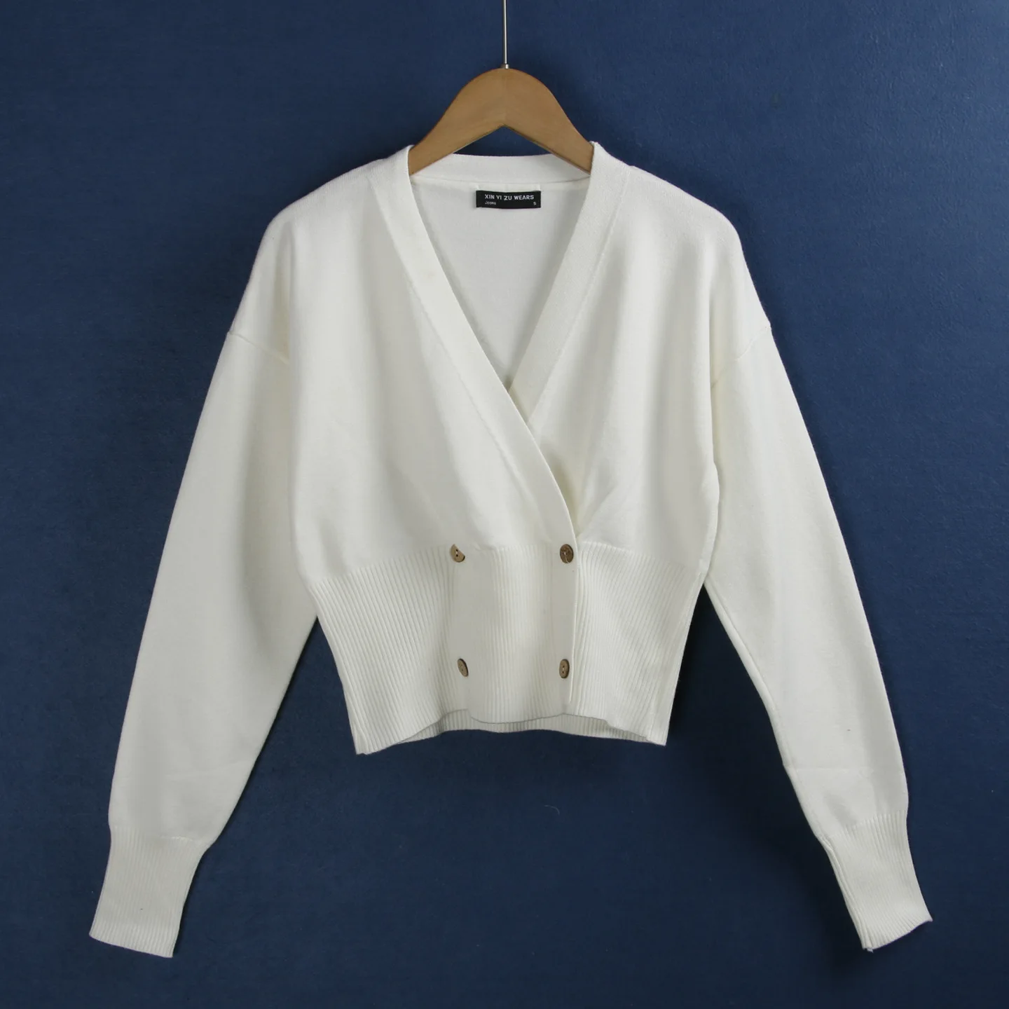 

Вязаный свитер с двойной пуговицей V-Ne Slim Fit Long Sve из смеси хлопка и полиэстера, осенне-зимняя модная верхняя одежда, кардиган