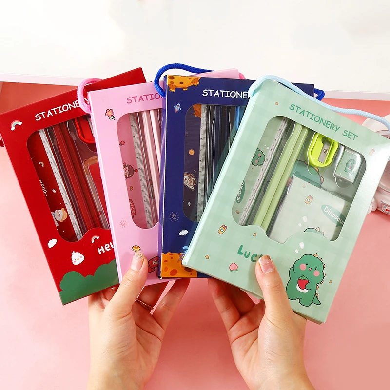 6Pcs Creative Children Stationery Set Cartoon Pencil Sharpener Eraser Note Book Ruler School Supplies Gifts