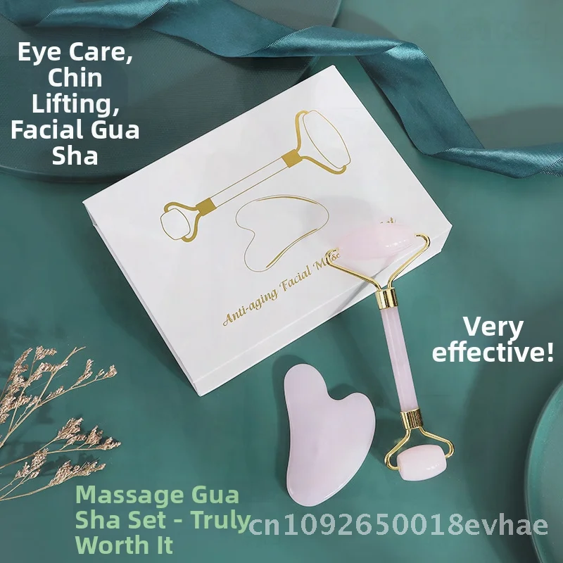 Ensemble de rouleaux de Jade pour Massage du visage, masseur de beauté manuel en métal avec boîte-cadeau, vert émeraude, noir cassé, rose, Transparent