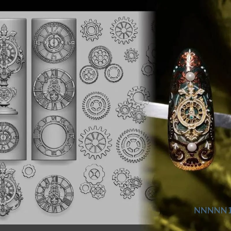 Moule 3D avancé en Silicone pour Nail Art, conception d'engrenages d'horloge, outil de manucure à breloques DIY