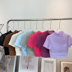 Women's Mesh Yoga Shirt Sexy Short Sleeve T-Shirt Blouse Quick Dry Gym Clothes Running Fitness Tank Sportwear