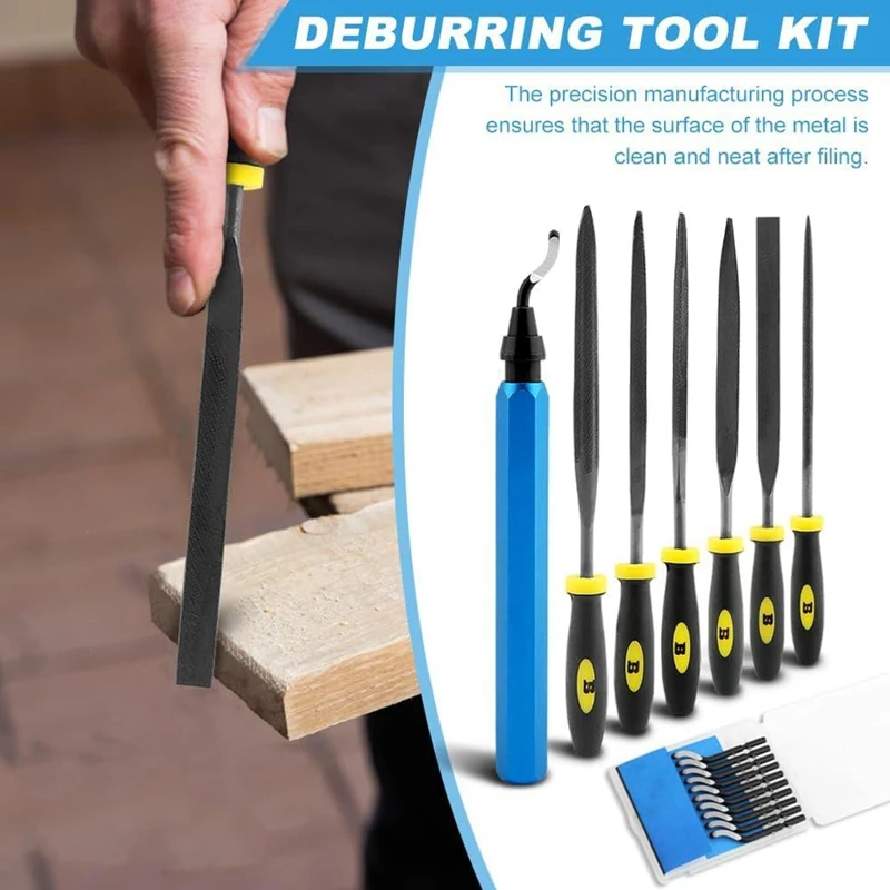 HLZS-Deburring Tool Kit, DIY With 6Pcs Needle Files Woodworking 10 Blades Professional Deburring Tool Kit For Resin Aluminum