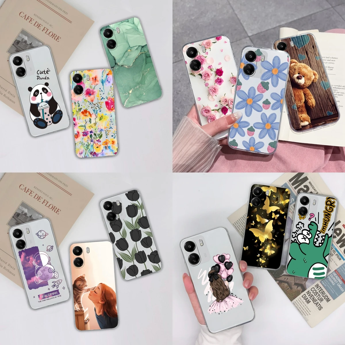 Phone Case For Xiaomi Poco C65 Transparent Cute Flower Soft Silicone Protective Back Cover Shell For Xiaomi PocoC65 Fundas Coque