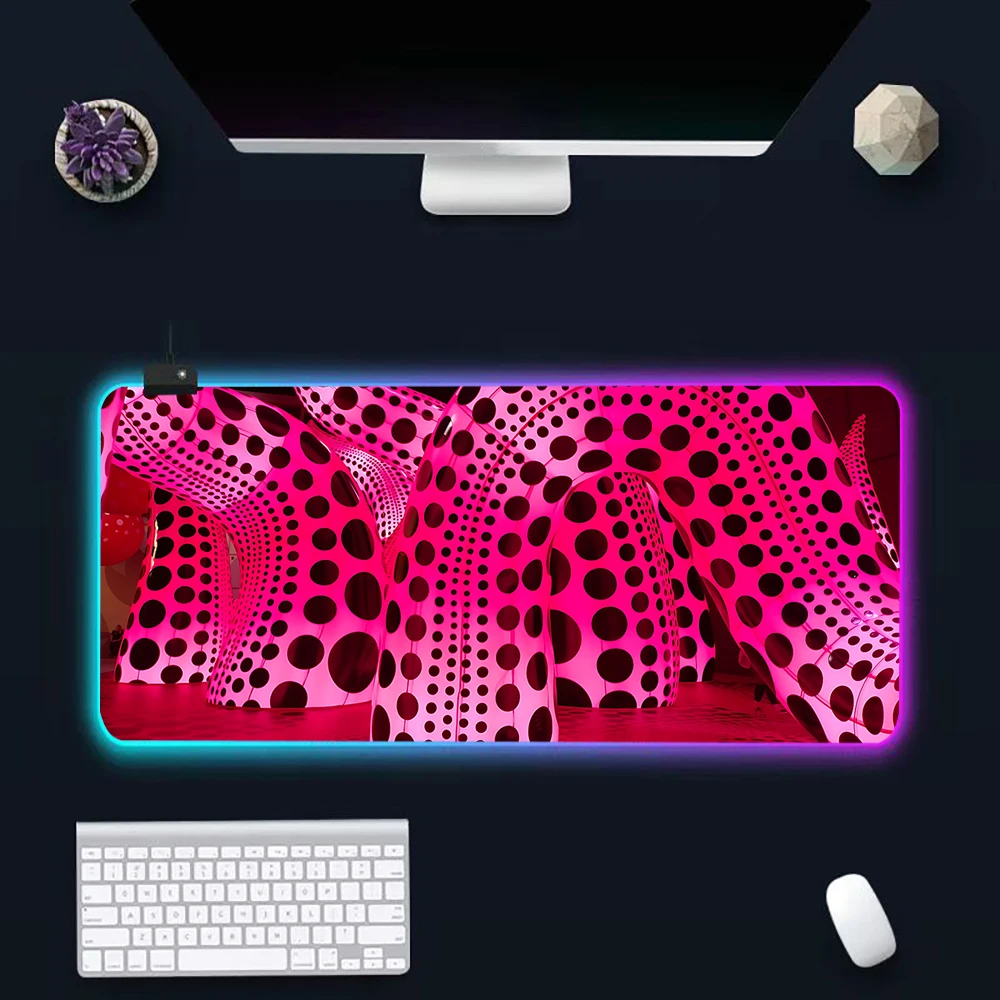 RYayoi Kusama ArtZGB Pc Gamer Keyboard Mouse Pad Mousepad LED Glowing Mouse Mats Rubber Gaming Computer Mausepad