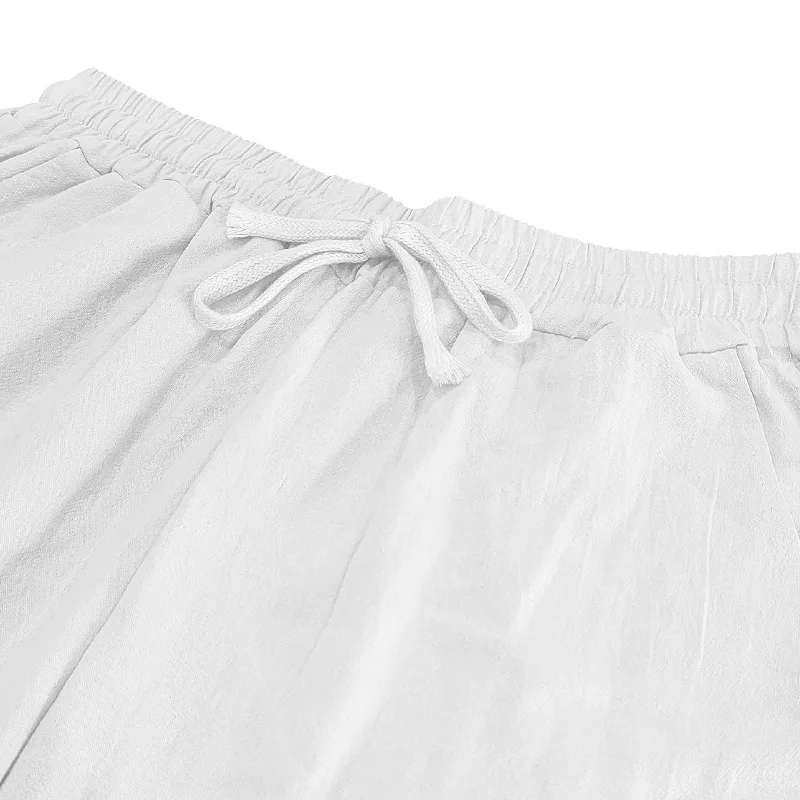  Men's  Casual Cotton Linen Straight Long Pants Summer Men Loose Solid-color Pants Hawaiian Beach Loose Sports  Breathable Pants