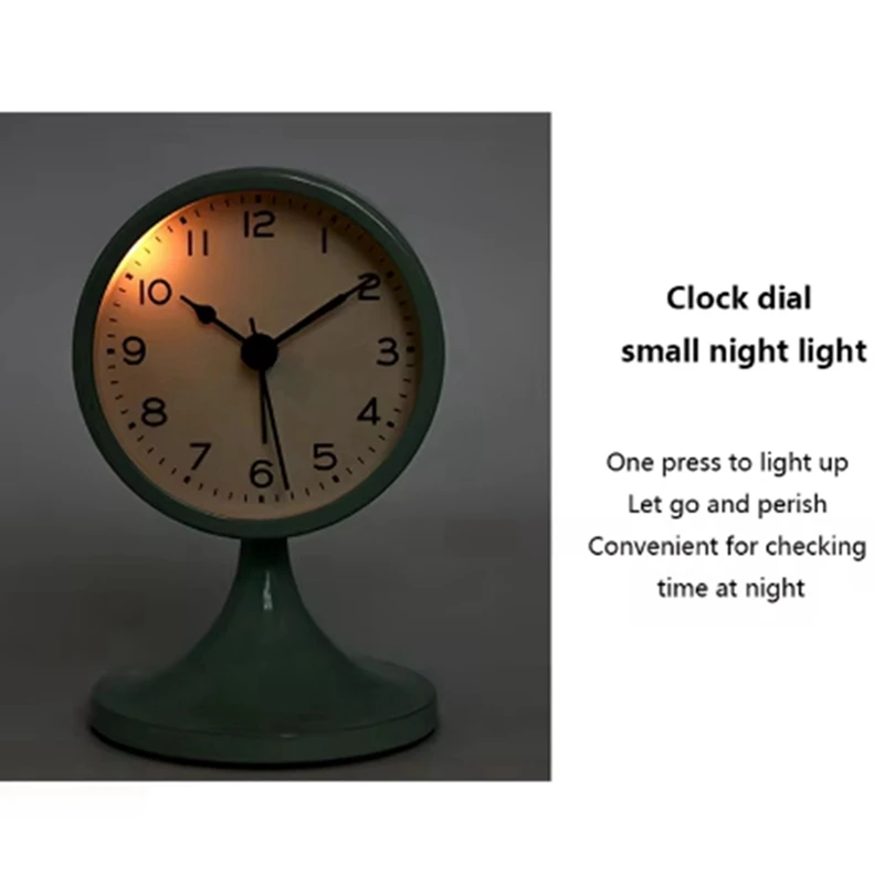 M16K-Nordic Metal Round Alarm Clock, Vintage Silent Table Clock, Student Bedside Nightlight Clock, Room Decor, Home Decor
