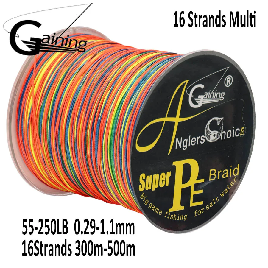 16 Strands Braided Fishing Line 500m 300m Super Strong Japan Multifilament PE Hollow Core Braid Line 55-250LB