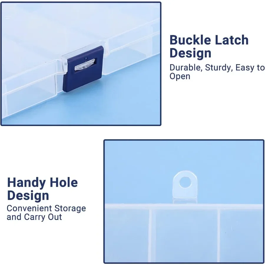 กล่องเก็บเล็บปลอมพลาสติกใส 15 ช่อง 3 ชิ้น พร้อมตัวแบ่งสำหรับจัดระเบียบอุปกรณ์ตกแต่งเล็บ  เหมาะสำหรับงานศิลปะ งานฝีมือ เย็บปักถักร้อย และเก็บสกรู