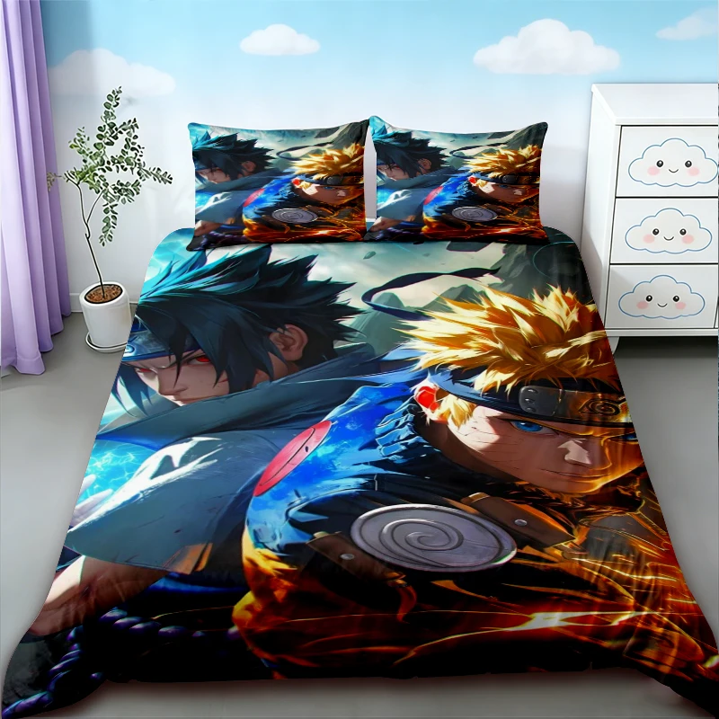 

Duvet Cover 3PCS Uchiha Sasuke Kids Naruto Bedding Set Quilt Cover Pillowcase Uzumaki Double Size Bedroom Soft and comfortable